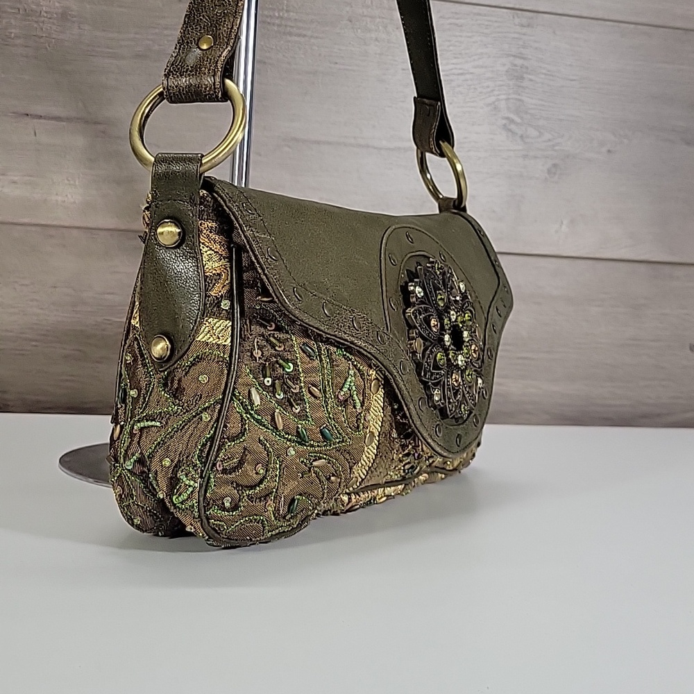 Christina Beaded Olive Green Embellished Shoulder Bag - Picture 4 of 14